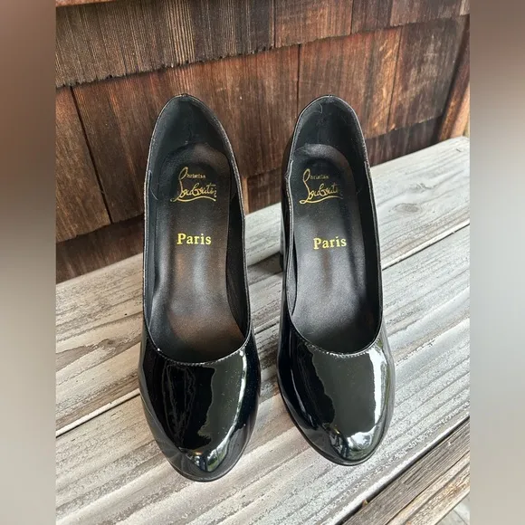 Christian Louboutin Black Patent Leather 3 in. Block Heel Pumps Size 39.