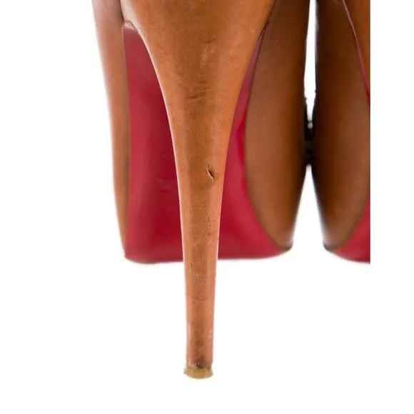 CHRISTIAN LOUBOUTIN CAMEL ASTEROID SPIKES SNAKE LEATHER PLATFORM PUMPS EU 37.5