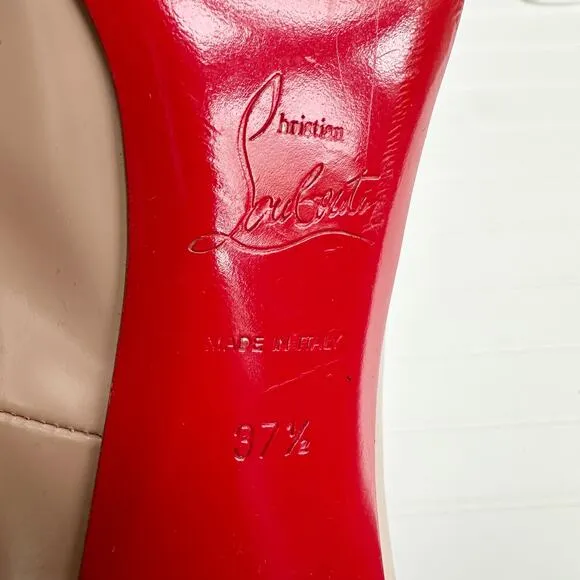 Christian Louboutin Decollete 868 Leather PumpsNude Beige Round Toe Red 37.5