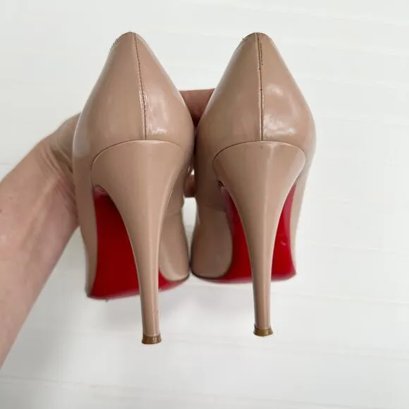 Christian Louboutin Decollete 868 Leather PumpsNude Beige Round Toe Red 37.5