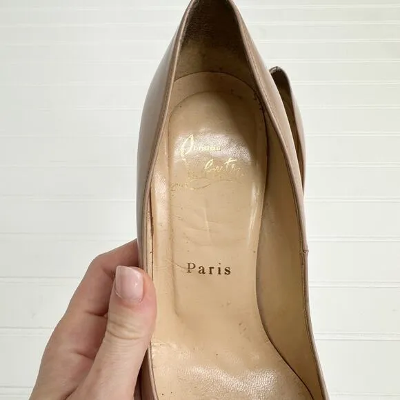 Christian Louboutin Decollete 868 Leather PumpsNude Beige Round Toe Red 37.5