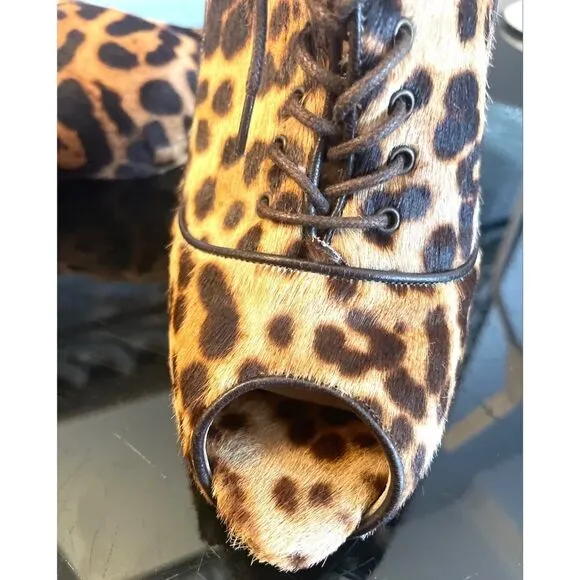 Christian Louboutin Lady Derby 120 Ponyhair Leopard  Fur Bootie Pumps 40/9-9.5