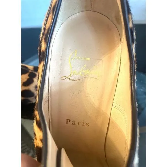 Christian Louboutin Lady Derby 120 Ponyhair Leopard  Fur Bootie Pumps 40/9-9.5