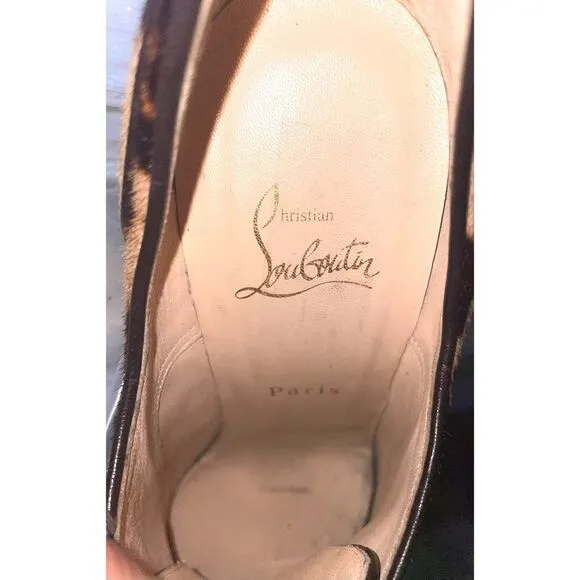 Christian Louboutin Lady Derby 120 Ponyhair Leopard  Fur Bootie Pumps 40/9-9.5