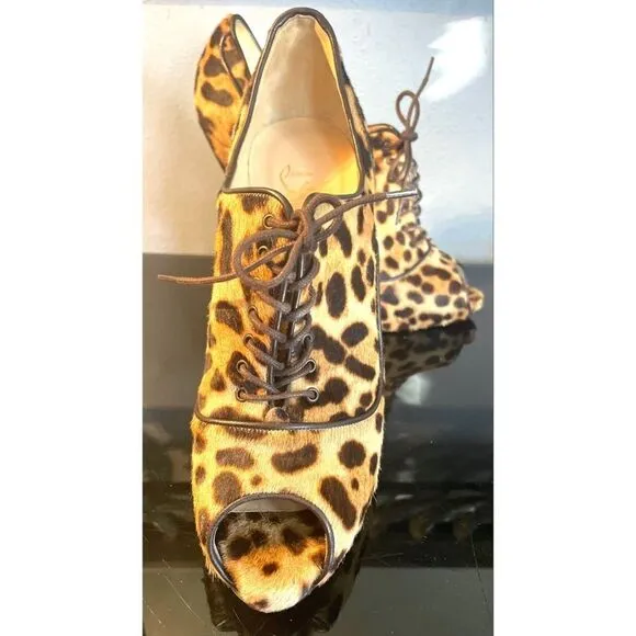 Christian Louboutin Lady Derby 120 Ponyhair Leopard  Fur Bootie Pumps 40/9-9.5