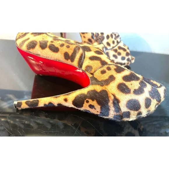 Christian Louboutin Lady Derby 120 Ponyhair Leopard  Fur Bootie Pumps 40/9-9.5