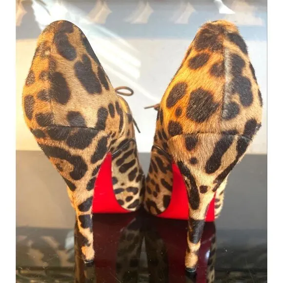 Christian Louboutin Lady Derby 120 Ponyhair Leopard  Fur Bootie Pumps 40/9-9.5