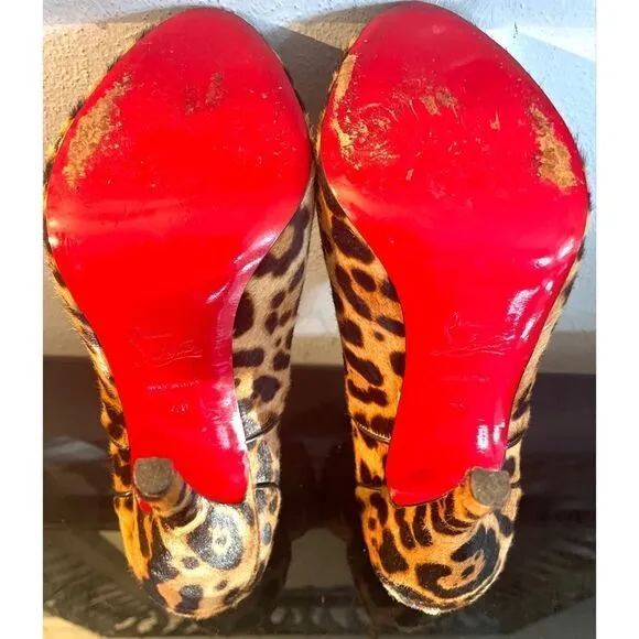 Christian Louboutin Lady Derby 120 Ponyhair Leopard  Fur Bootie Pumps 40/9-9.5