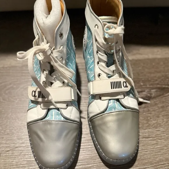Christian Louboutin Men Blue &amp; silver high tops shoes Sz 12 (46) Good Condition