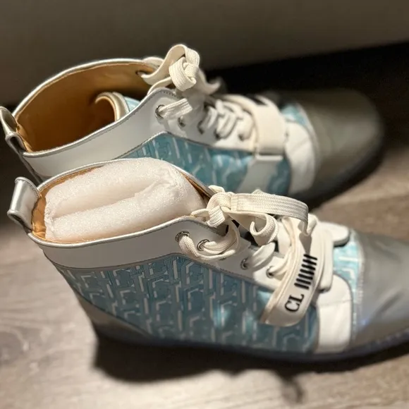 Christian Louboutin Men Blue &amp; silver high tops shoes Sz 12 (46) Good Condition