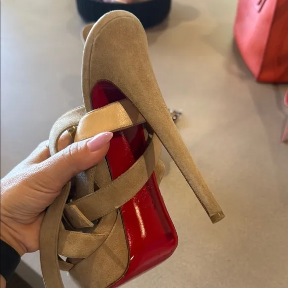 Christian Louboutin Tan Heels with Strappy Design 39 BEST PRICE!