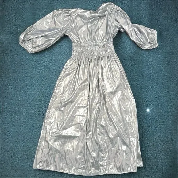 Ciao Lucia Metallic Georgina Foiled Satin Midi Dress Size medium