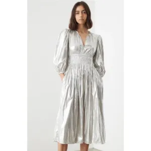 Ciao Lucia Metallic Georgina Foiled Satin Midi Dress Size medium