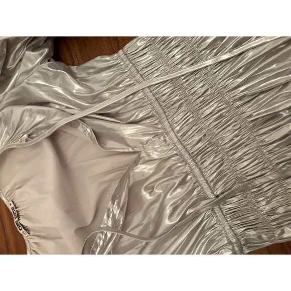 Ciao Lucia Metallic Georgina Foiled Satin Midi Dress Size medium