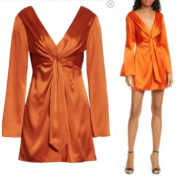 Cinq à Sept Caelan Knot Front Silk Dress in Tangerine Orange Size 00