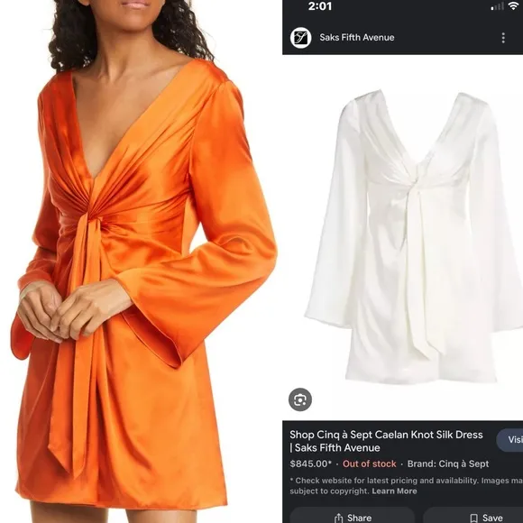 Cinq à Sept Caelan Knot Front Silk Dress in Tangerine Orange Size 00