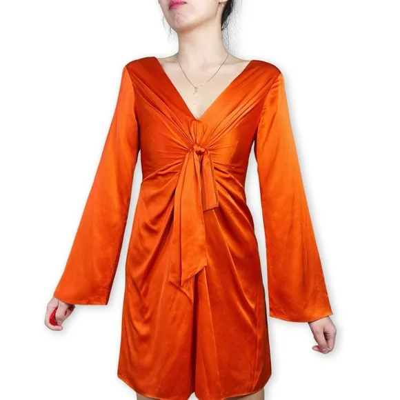 Cinq à Sept Caelan Knot Front Silk Dress in Tangerine Orange Size 00