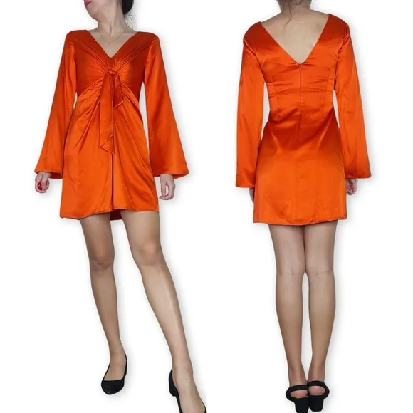 Cinq à Sept Caelan Knot Front Silk Dress in Tangerine Orange Size 00