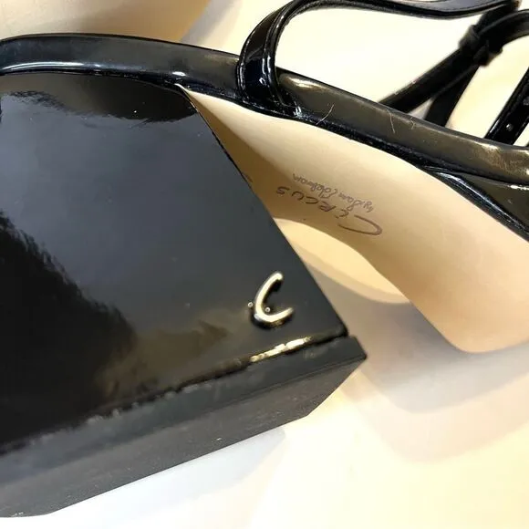 Circus by Sam Edelman Marie Black Block Heel Patent Leather Sandals Sz 6 NWOB
