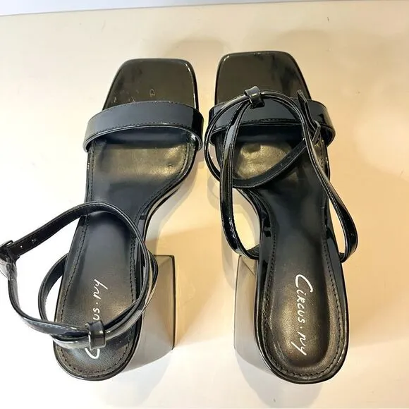 Circus by Sam Edelman Marie Black Block Heel Patent Leather Sandals Sz 6 NWOB