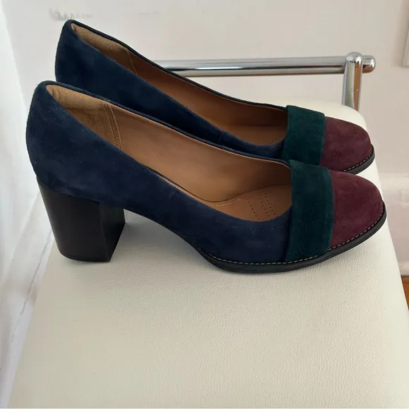Clarks Artisan Tarah Brae Suede Leather Color Block Pumps, Size 9, Women's Heels