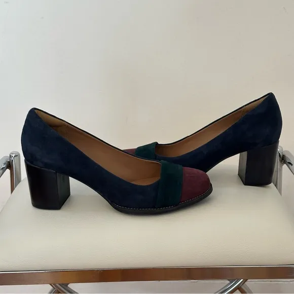 Clarks Artisan Tarah Brae Suede Leather Color Block Pumps, Size 9, Women's Heels