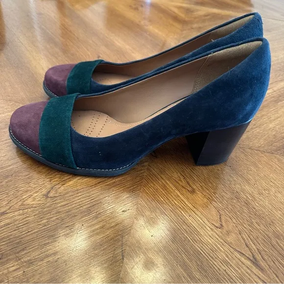 Clarks Artisan Tarah Brae Suede Leather Color Block Pumps, Size 9, Women's Heels