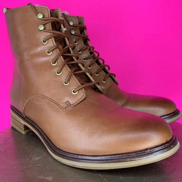 Clarks Clarkdale Cognac Leather Faux Fur Lined Lace-Up Boot Sz 8
