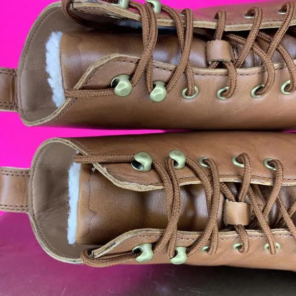 Clarks Clarkdale Cognac Leather Faux Fur Lined Lace-Up Boot Sz 8