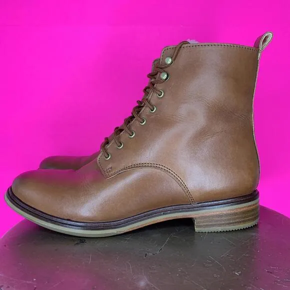 Clarks Clarkdale Cognac Leather Faux Fur Lined Lace-Up Boot Sz 8