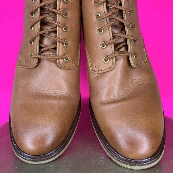Clarks Clarkdale Cognac Leather Faux Fur Lined Lace-Up Boot Sz 8