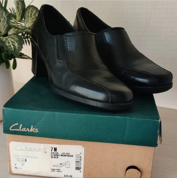 Clarks Montague Black Women's Casual Closed-Toe 2 &quot;Heel Shoes, Size 7M