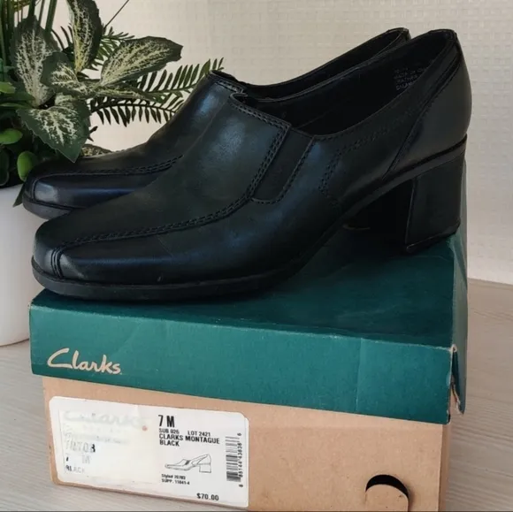Clarks Montague Black Women's Casual Closed-Toe 2 &quot;Heel Shoes, Size 7M