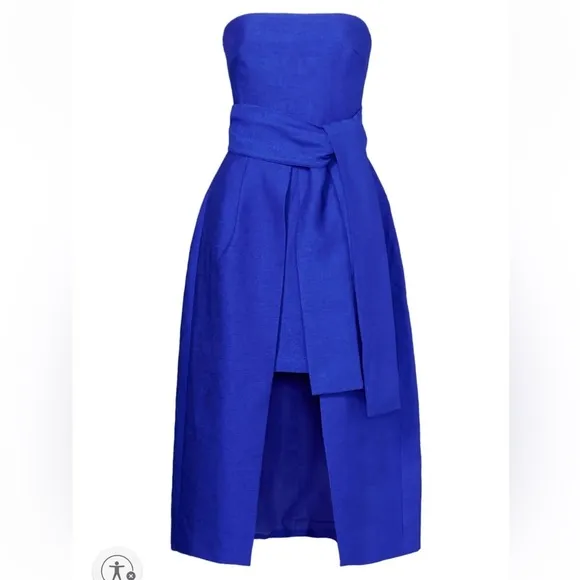 C/MEO Collective Wake Me blu strapless mini/Midi overlay cocktail dress Sz XS