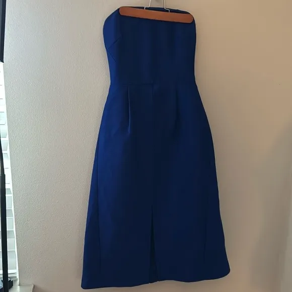 C/MEO Collective Wake Me blu strapless mini/Midi overlay cocktail dress Sz XS