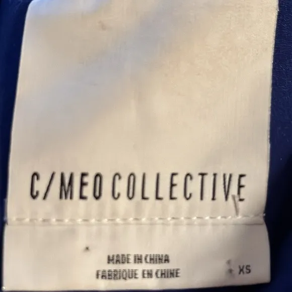 C/MEO Collective Wake Me blu strapless mini/Midi overlay cocktail dress Sz XS