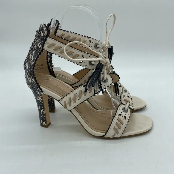 Coach Bella Heels Pumps Shoes Western Stitch Sandals Snakeskin Leather Womens 5