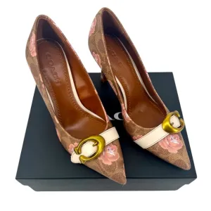 COACH Rare Waverly Signature Buckle Pumps Women's Floral Brown Heels Size 7