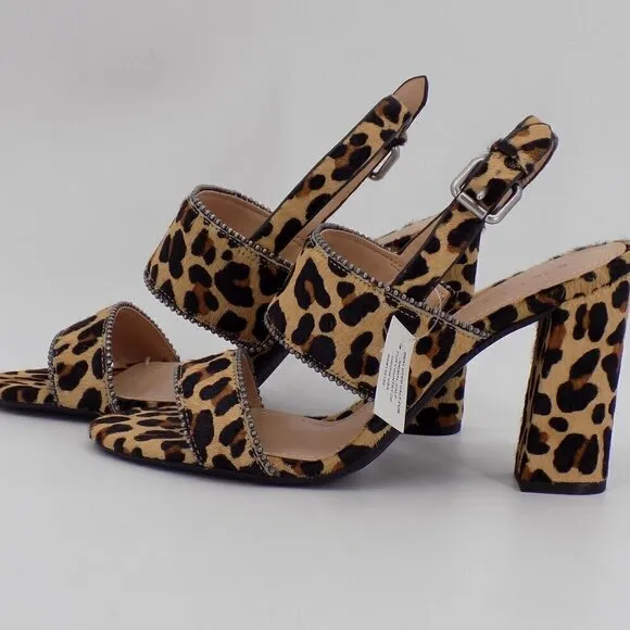 Coach Rylie Heeled Sandals Size 6.5 Cheetah Animal Print Calf Fur Buckle Strap