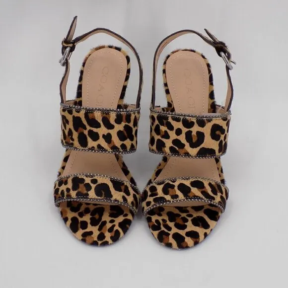 Coach Rylie Heeled Sandals Size 6.5 Cheetah Animal Print Calf Fur Buckle Strap