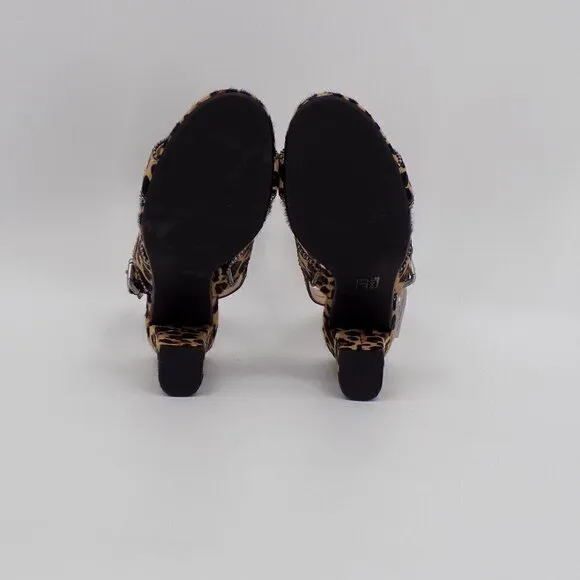 Coach Rylie Heeled Sandals Size 6.5 Cheetah Animal Print Calf Fur Buckle Strap