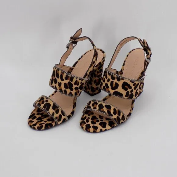 Coach Rylie Heeled Sandals Size 6.5 Cheetah Animal Print Calf Fur Buckle Strap