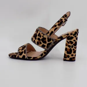 Coach Rylie Heeled Sandals Size 6.5 Cheetah Animal Print Calf Fur Buckle Strap