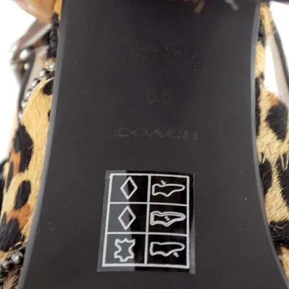Coach Rylie Heeled Sandals Size 6.5 Cheetah Animal Print Calf Fur Buckle Strap