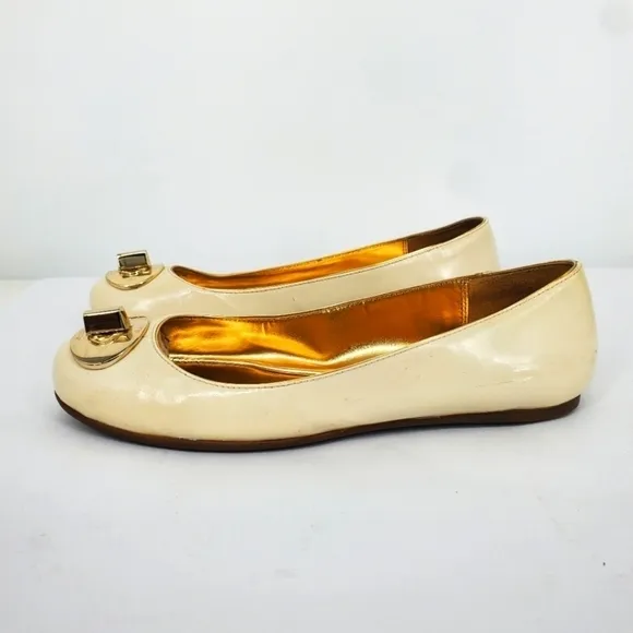 Coach Shoes Women 6B Judyann Patent Leather Flats Q429 White Gold