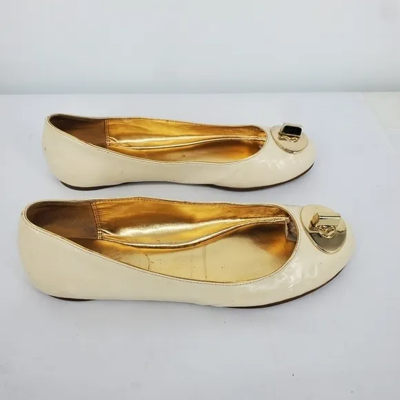 Coach Shoes Women 6B Judyann Patent Leather Flats Q429 White Gold