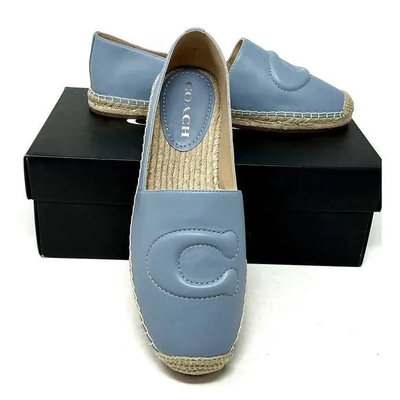 🆕Coach Women Cruz Nappa Leather Espadrille Blue Cornflower Shoes