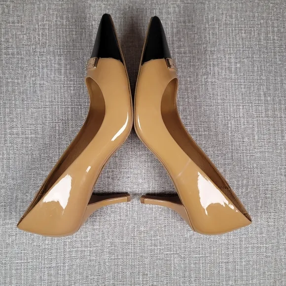 Coach Zan Patent Leather Pumps Tan Black Heels Women's Size 9 Shoes