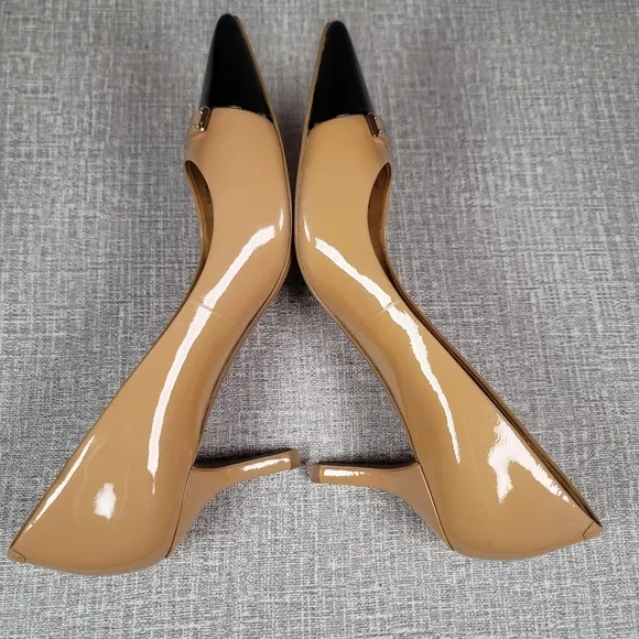 Coach Zan Patent Leather Pumps Tan Black Heels Women's Size 9 Shoes