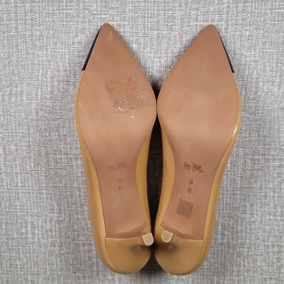 Coach Zan Patent Leather Pumps Tan Black Heels Women's Size 9 Shoes